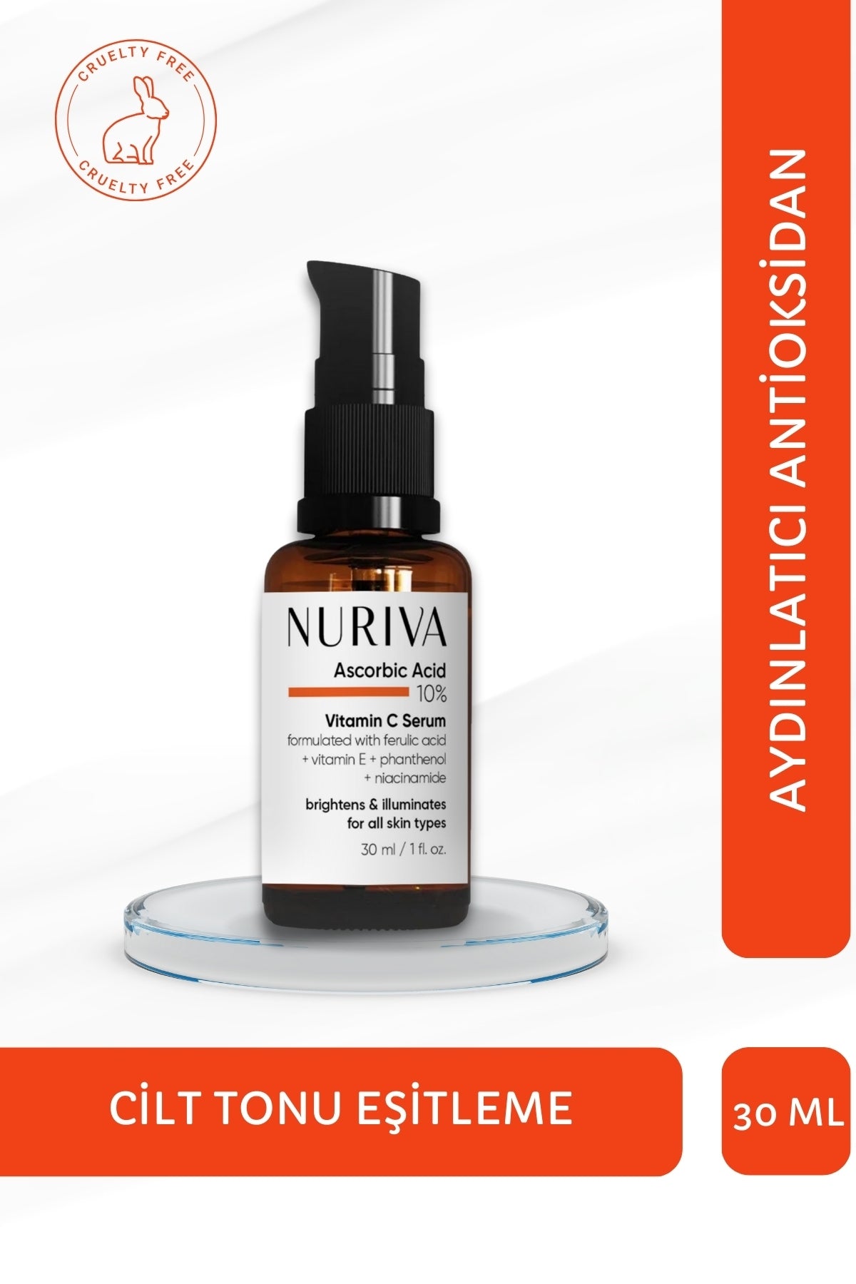 C Vitamini Aydınlatıcı ve Cilt Toni Eşitleyici Serum – Leke Karşıtı, Parlaklık Veren 30 ml