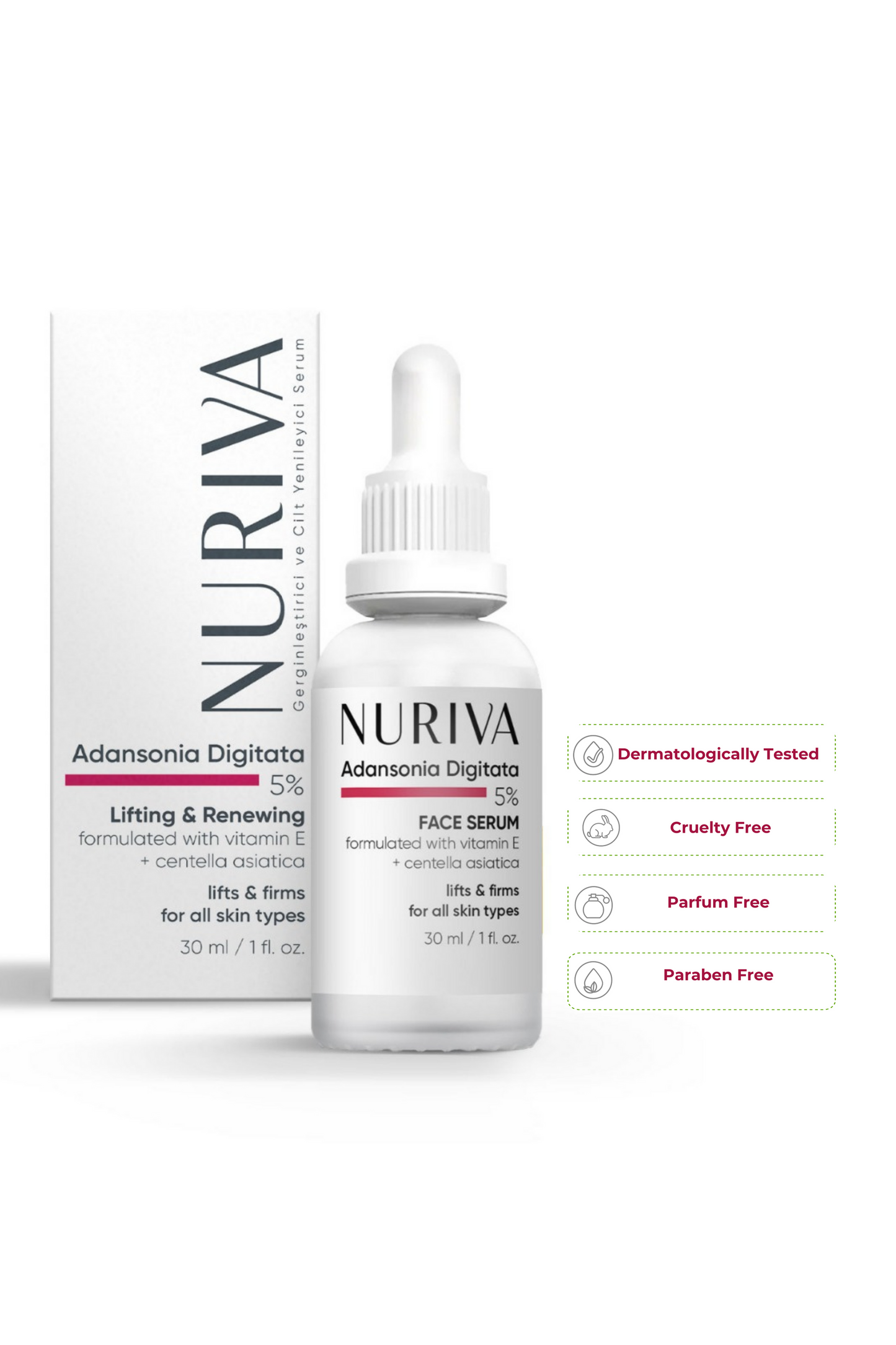 Gerginleştirici ve Cilt Yenileyici Serum – Sıkılaştırıcı, Centella & E Vitamini 30 ml