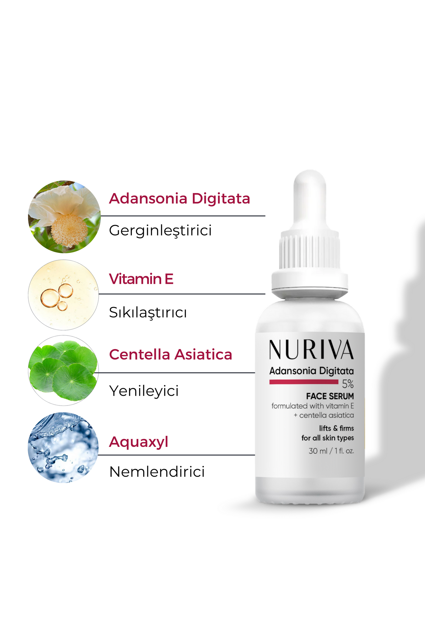 Gerginleştirici ve Cilt Yenileyici Serum – Sıkılaştırıcı, Centella & E Vitamini 30 ml