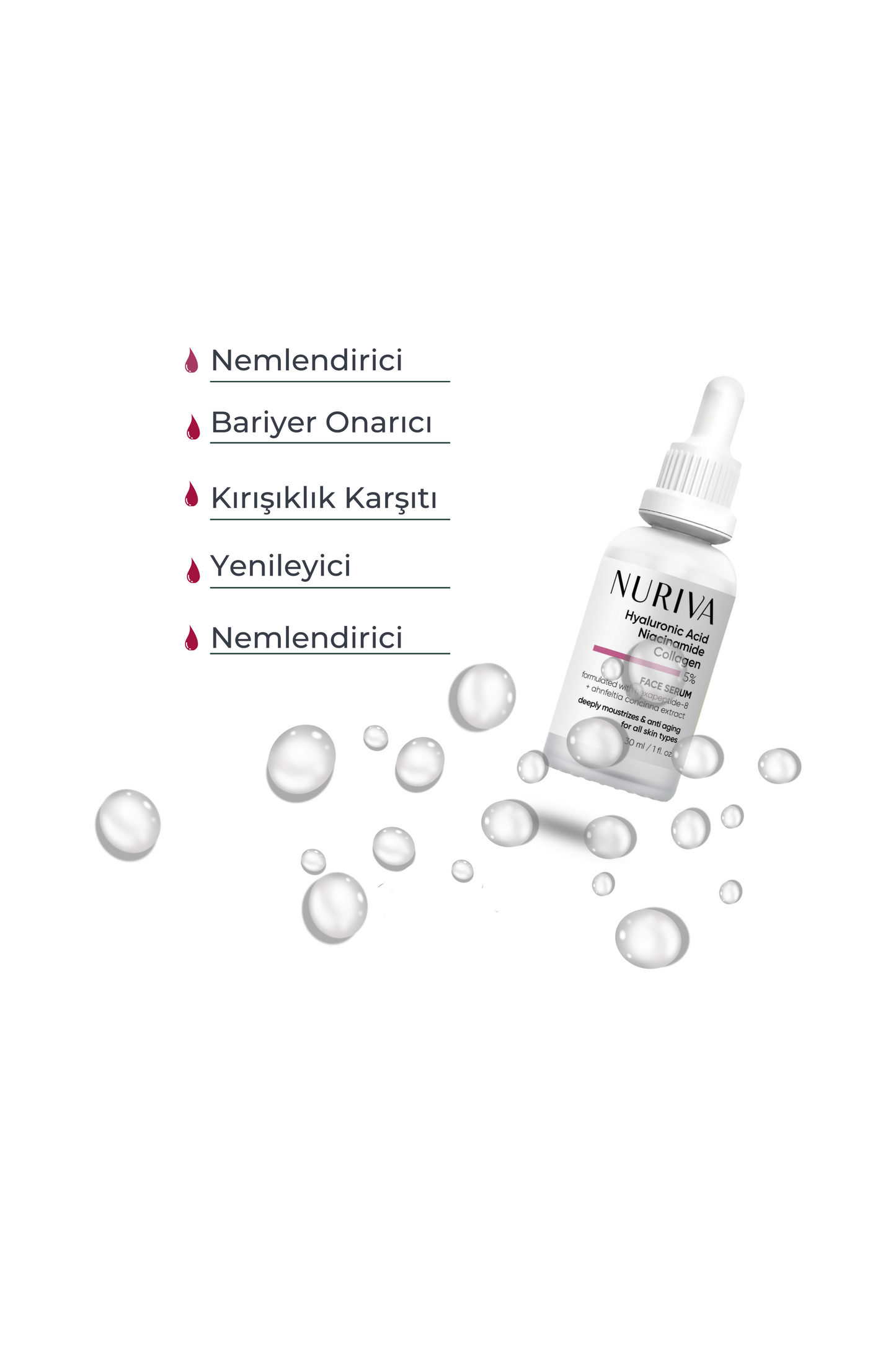 Yoğun Nem ve Yaşlanma Karşıtı Yenileyici Serum – Hyaluronik Asit & Kolajen & Niasinamid 30 ml