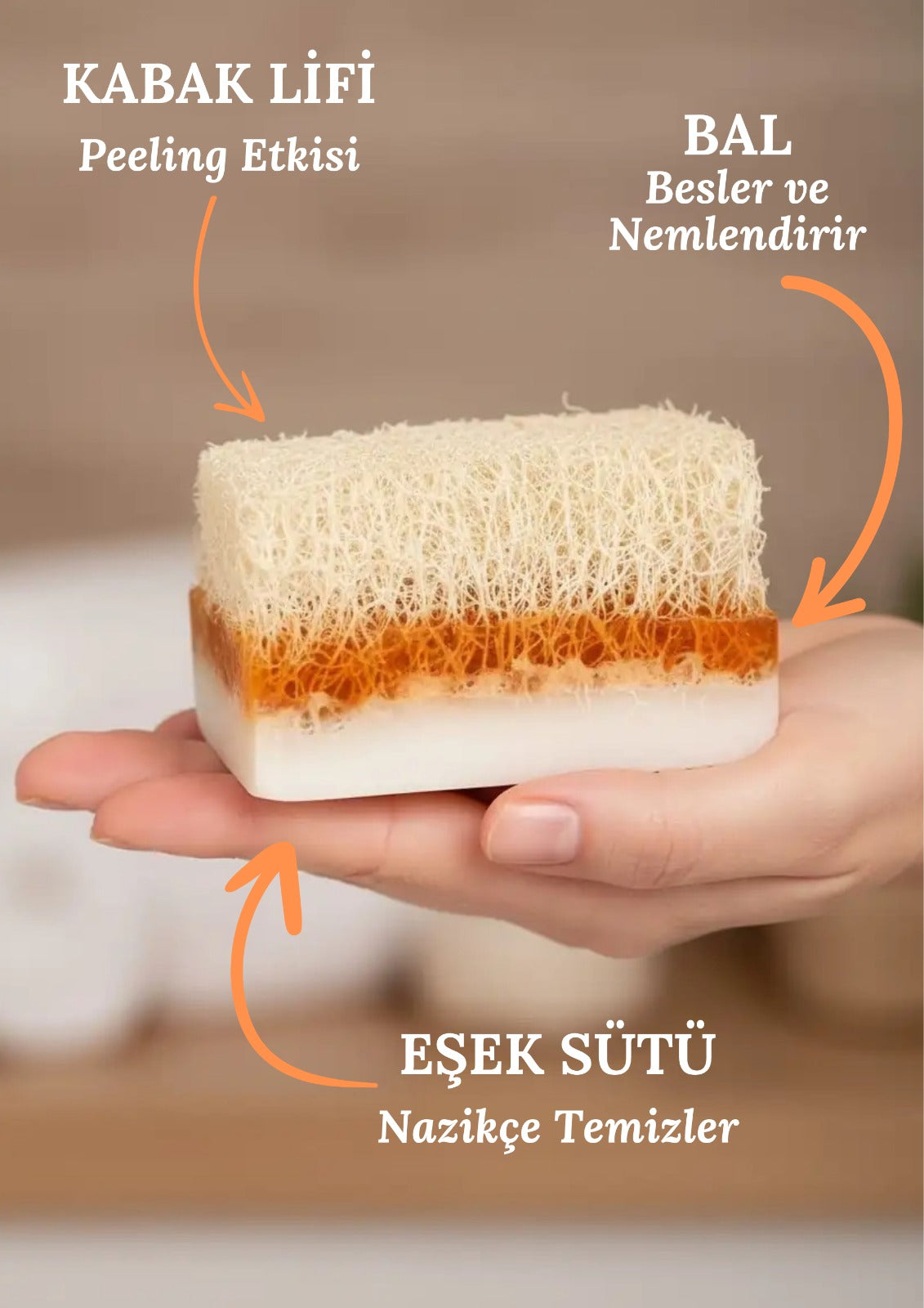 Doğal Kabak Lifli Ballı Eşek Sütlü Sabun – 120 g | Peeling & Nemlendirici Etki