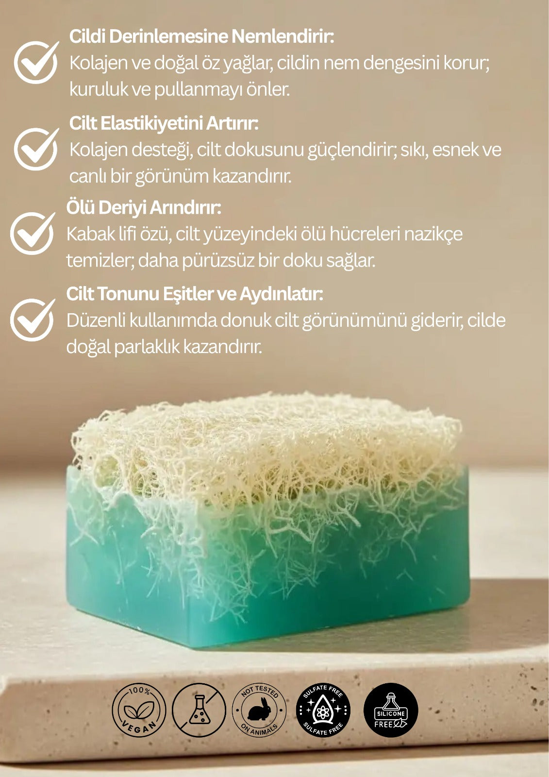 Doğal Kabak Lifli Kolajen Sabun 120 g – Peeling Etkili, Nemlendirici ve Sıkılaştırıcı Sabun