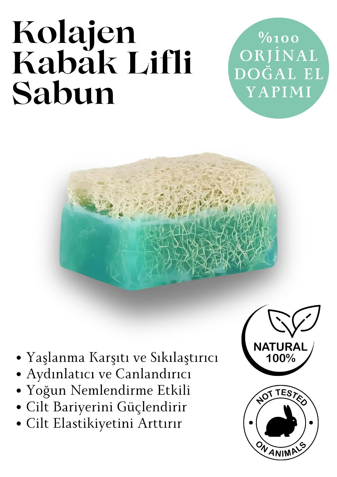 Doğal Kabak Lifli Kolajen Sabun 120 g – Peeling Etkili, Nemlendirici ve Sıkılaştırıcı Sabun