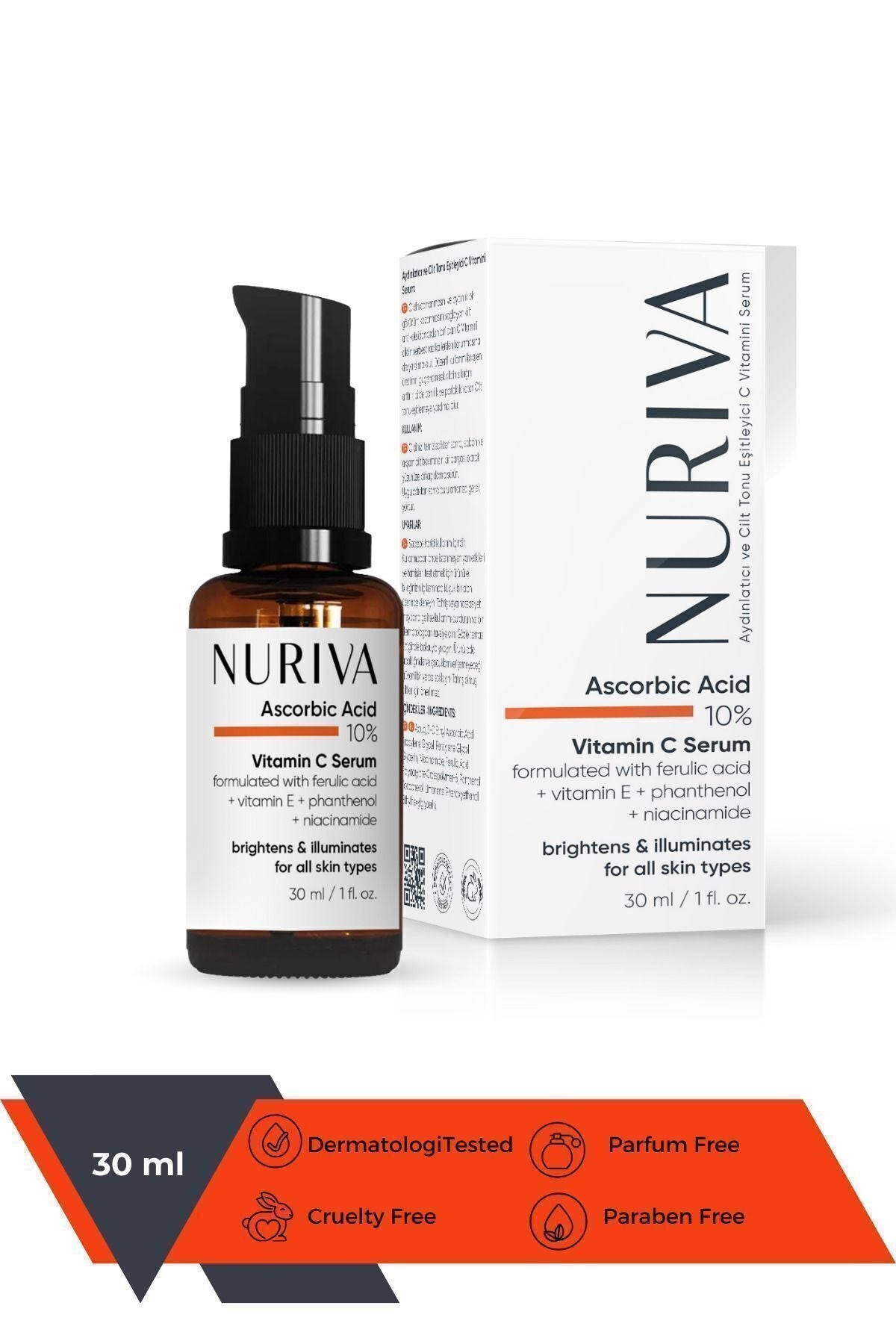 C Vitamini Aydınlatıcı ve Cilt Toni Eşitleyici Serum – Leke Karşıtı, Parlaklık Veren 30 ml