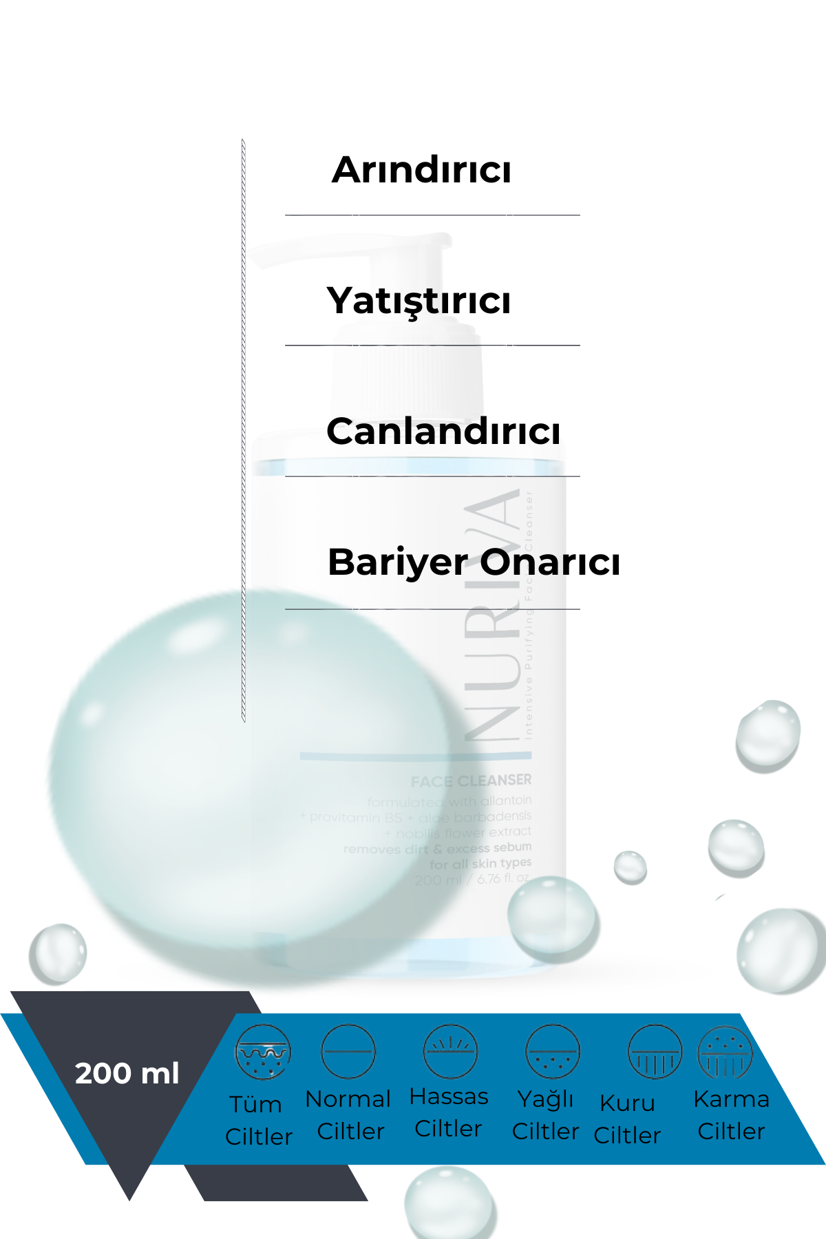 Aloe Vera & Papatya Özlü Derin Temizlik Yüz Temizleyici Jel – Cilt Besleyici Formül 200 ml