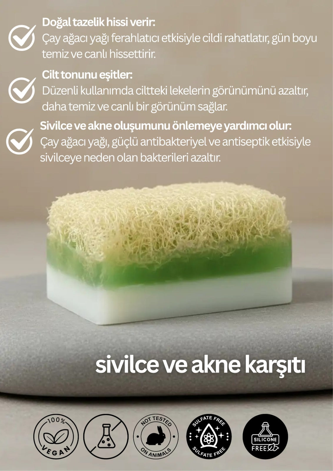 Doğal Kabak Lifli Çay Ağacı Sabunu 120 g – Karşıtı & Arındırıcı Peeling Sabunu